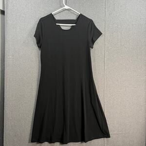 Susan Graver Liquid Knit Cap Sleeve Dress Black Size Small